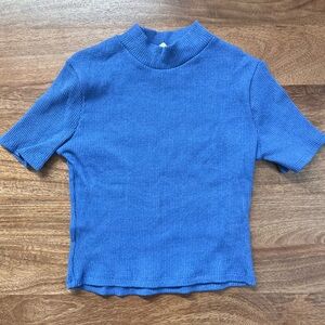 Blue Ribbed Crop Top